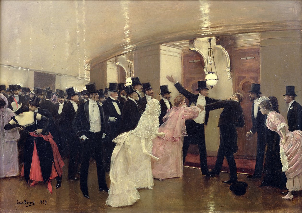 Argument w korytarzach opery, 1889 autorstwa Jean Beraud