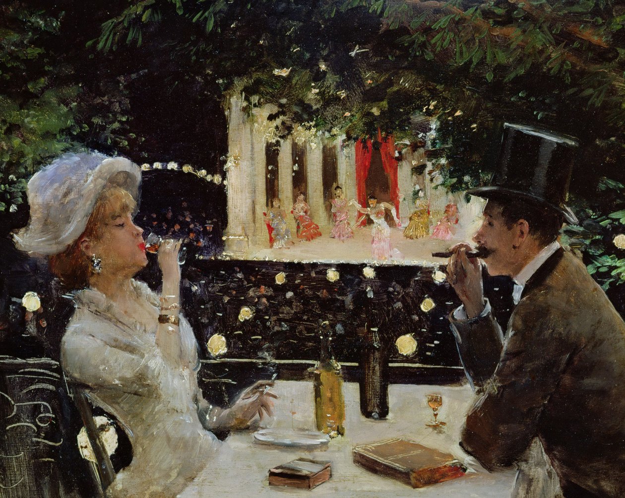 Kolacja u Ambasadorów, ok. godz. 1880. autorstwa Jean Beraud
