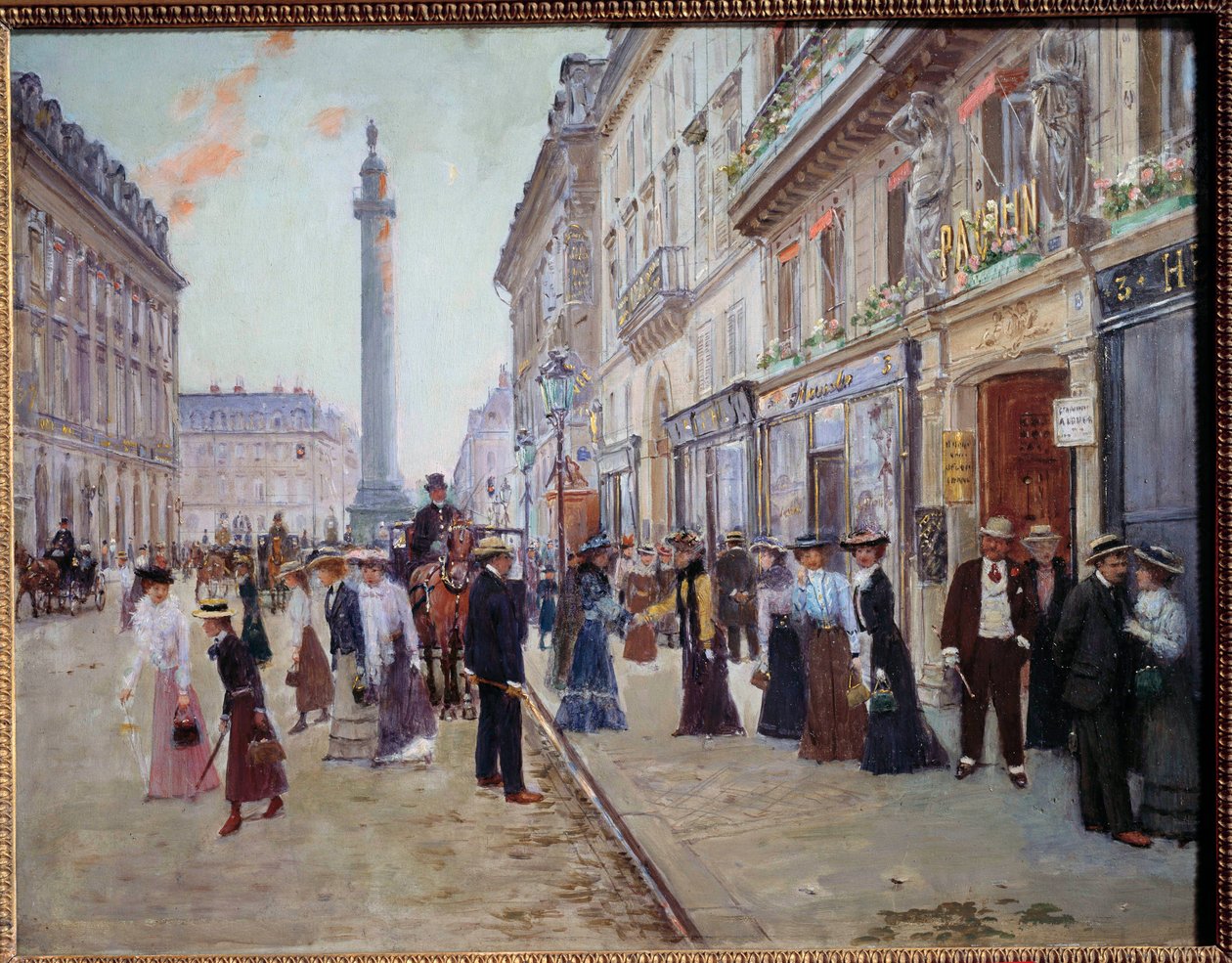 Wyjście robotników z pakinowego domu rue de la Paix (plac Vendome z kolumną). Obraz Jeana Berauda (1849-1935) 1905 Nd. 0,42x0,55m. Paryż, Muzeum Carnavalet autorstwa Jean Beraud