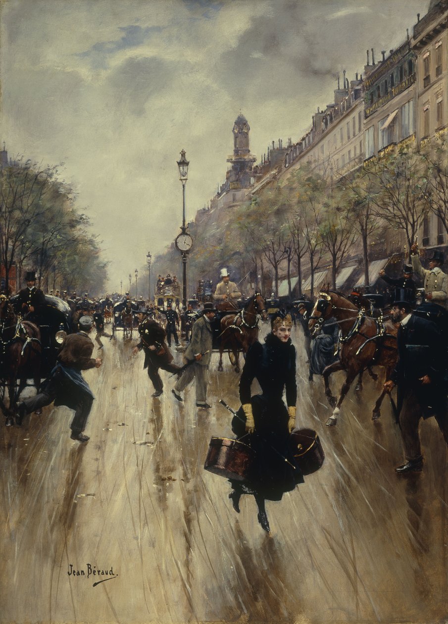16:00 w Carrefour Drouot i Wielkim Bulwarze, ok. 1895 autorstwa Jean Beraud