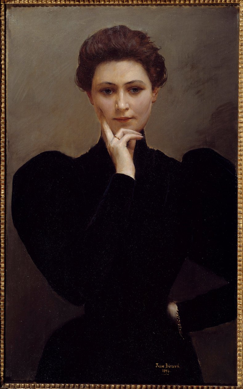 Medytacja Zamyślona młoda kobieta ubrana w modę Belle Epoque. Obraz Jeana Beraud autorstwa Jean Beraud