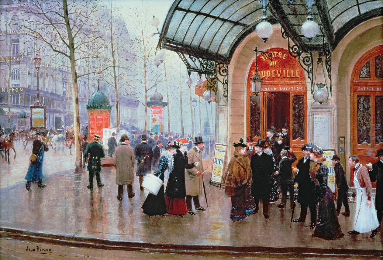 Przed Teatrem Wodewil, Paryż autorstwa Jean Beraud