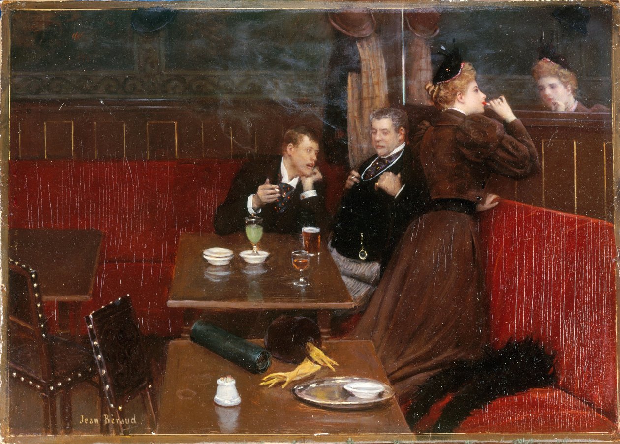 Trzy postacie w kawiarni, ok. 1890 (olej na płótnie) autorstwa Jean Beraud