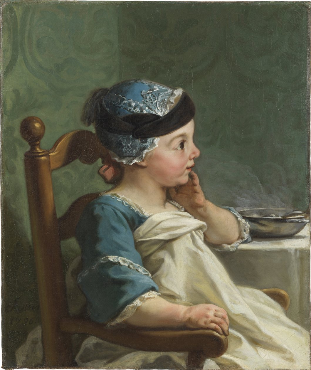 Chłopiec w krzesełku do karmienia - Chłopiec w krzesełku dziecięcym, autorstwa Restout, Jean-Bernard (1732-1797). olej na płótnie autorstwa Jean Bernard Restout
