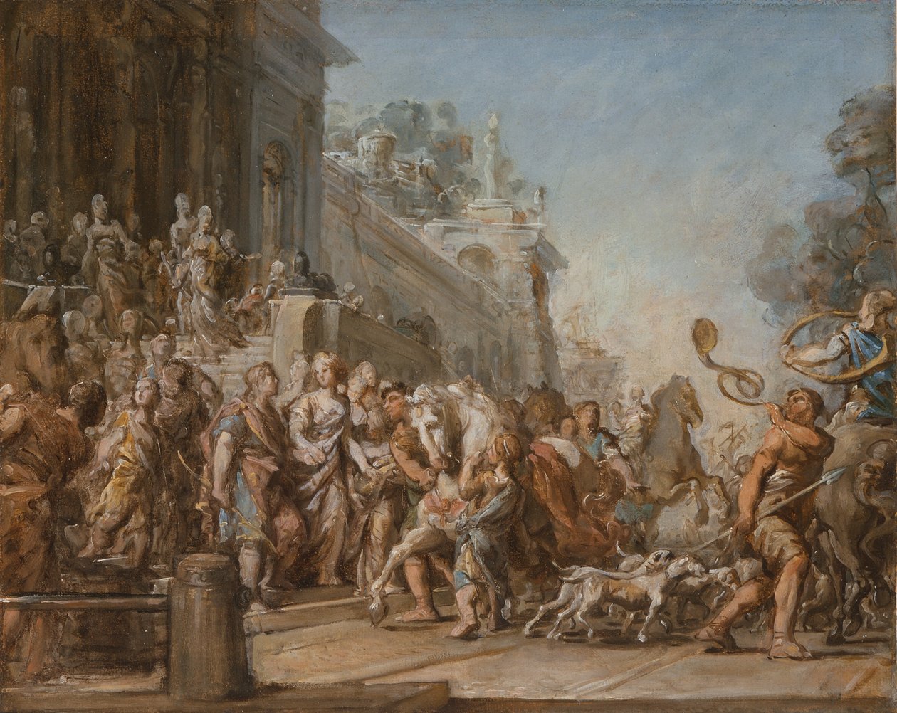 Wyjazd Dydony i Eneasza na polowanie, 1772-4 autorstwa Jean Bernard Restout