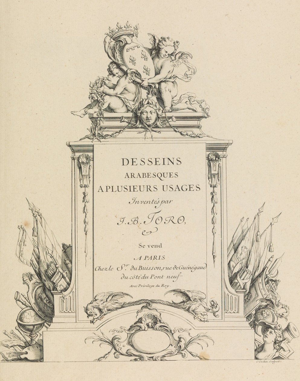 Arabeskowe wzory do wielu zastosowań Wynalezione przez J.B. Toro Strona tytułowa, 1716., 1716. autorstwa Jean Bernard Toro