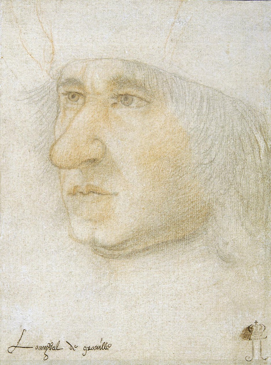 Portret Louisa Maleta de Graville (1438-1516), admirała Francji par Bourdichon, Jean (1457-1521). Czarna kreda i sangwina na papierze, format 16,9x12,7, koniec XV w., Pustelnia Państwowa, Sankt Petersburg autorstwa Jean Bourdichon