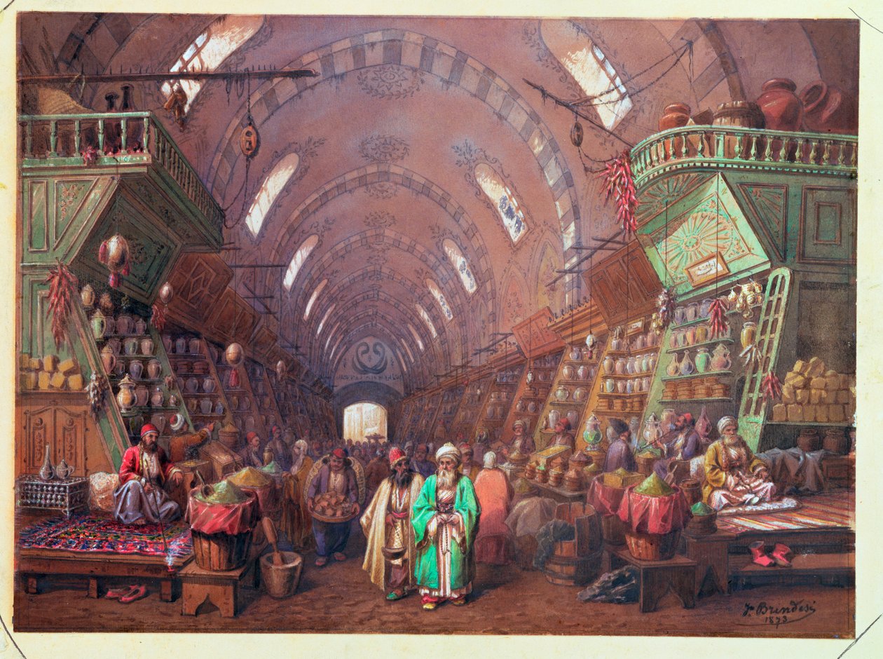Bazar w Konstantynopolu, 1873 r. autorstwa Jean Brindesi