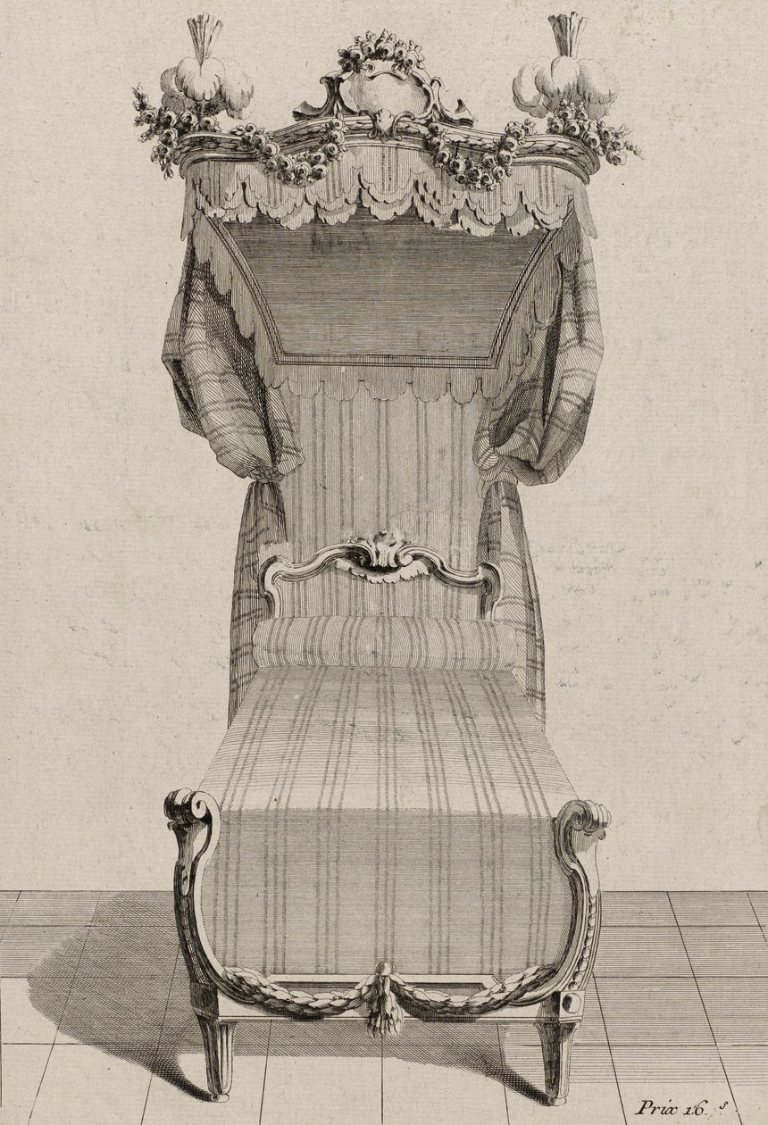 Łóżko francuskie, wydane poł. lat 70. XVIII w. (rycina na papierze czerpanym) autorstwa Jean Charles (after) Delafosse