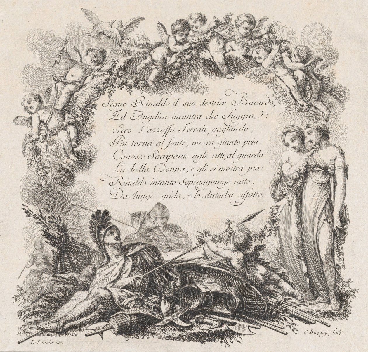 Winieta do pierwszego śpiewu Rolanda Furieux, XVIII wiek. autorstwa Jean Charles Baquoy