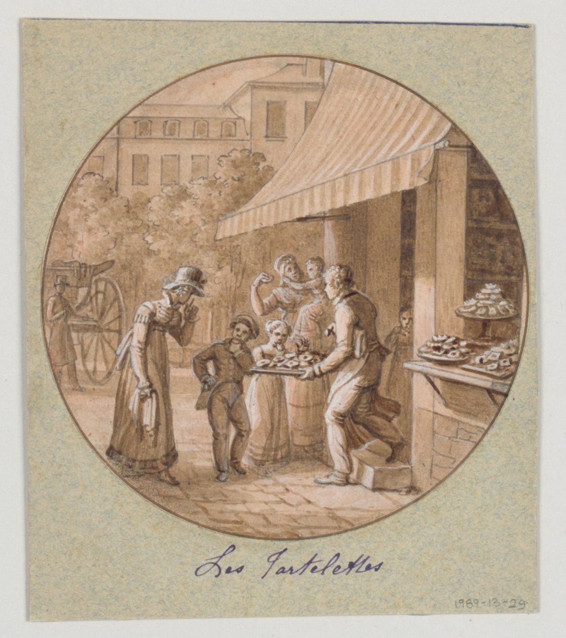 Projekt malowanego talerza porcelanowego Les Tartelettes (Małe Tarty) dla Service des Objets de Desserts (Serwis Deserów) autorstwa Jean-Charles Develly