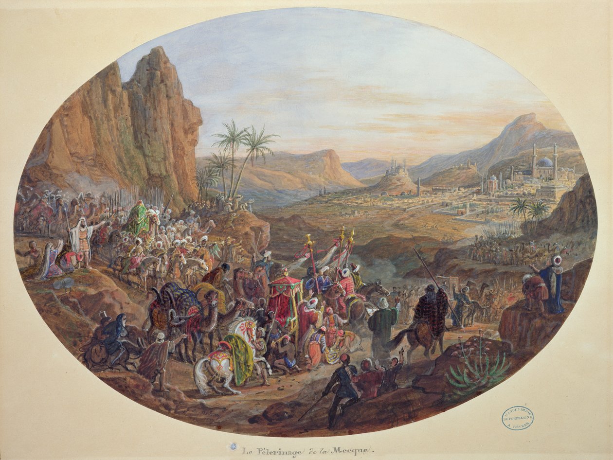 Projekt zestawu talerzy przedstawiających „Pielgrzymkę do Mekki”, dla Manufacture de Sevres, ok. 1839-40 (gwasz na papierze) autorstwa Jean Charles Develly