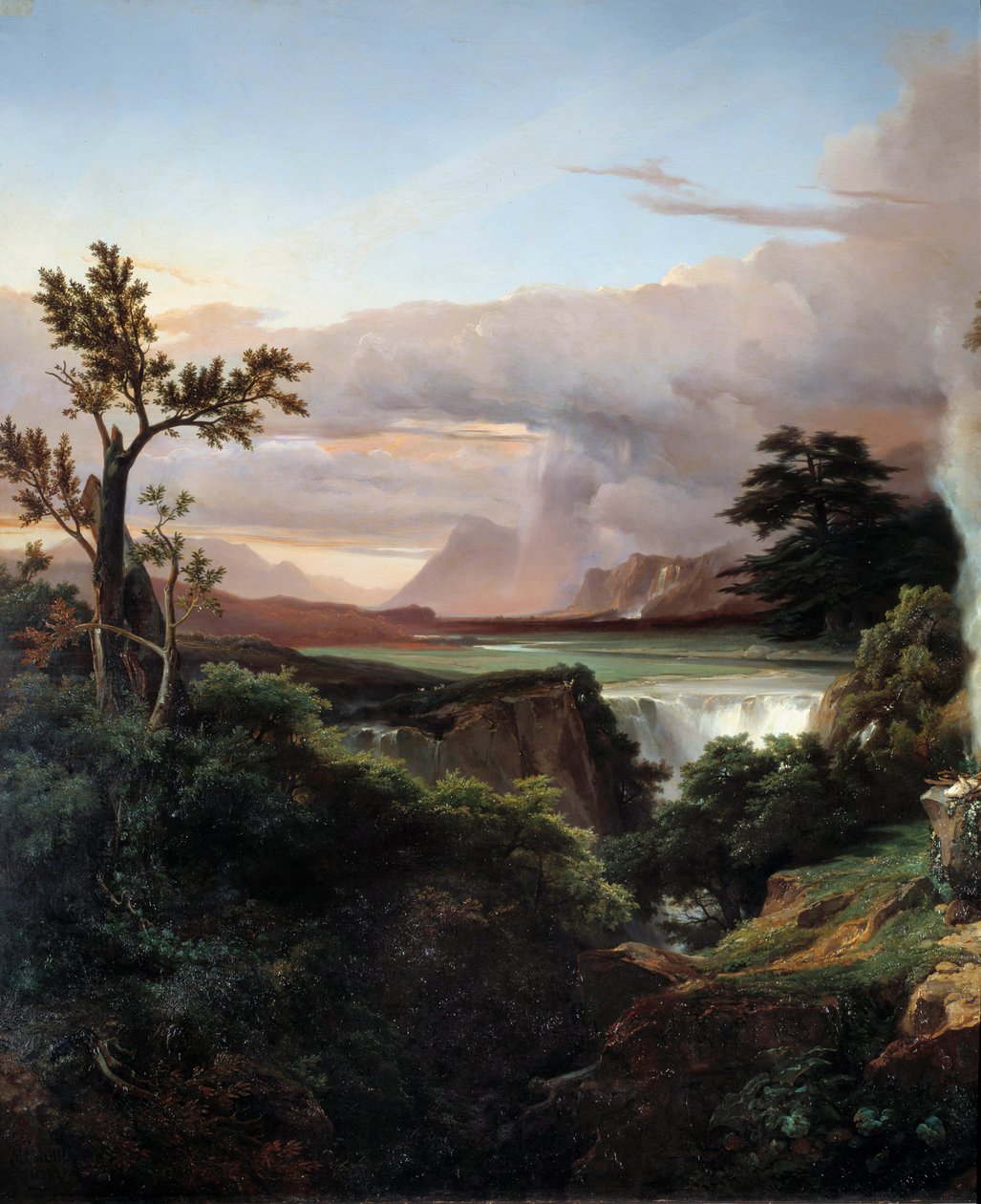 Krajobraz z wodospadem. Obraz Jeana Charlesa Remonda (1795-1875) autorstwa Jean Charles Joseph Rémond