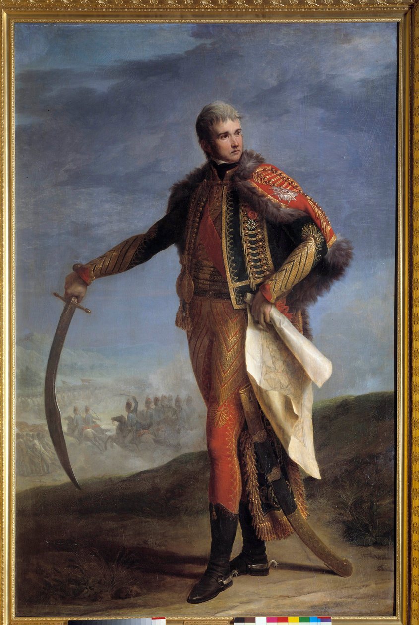 Portret u stóp Jeana Lannesa (1769-1809) księcia Montebello, marszałka Imperium Malarstwo Jean Charles Nicaise Perrin (1754-1831). 1804-1809. Ciemny. 2,1x1,4m. - Pełnowymiarowy portret Jeana Lannesa (1769-1809) księcia Montebello, marszałka cesarstwa. autorstwa Jean Charles Nicaise Perrin