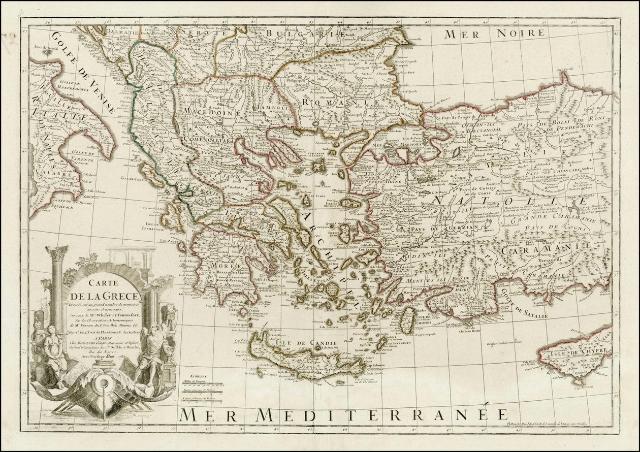 1780 map - Carte de la Grece Dressee sur un grand nombre de memoires anciens et nouveaux, Sur ceux de Mrs. Whele et Tournefort autorstwa Jean Claude Dezauche