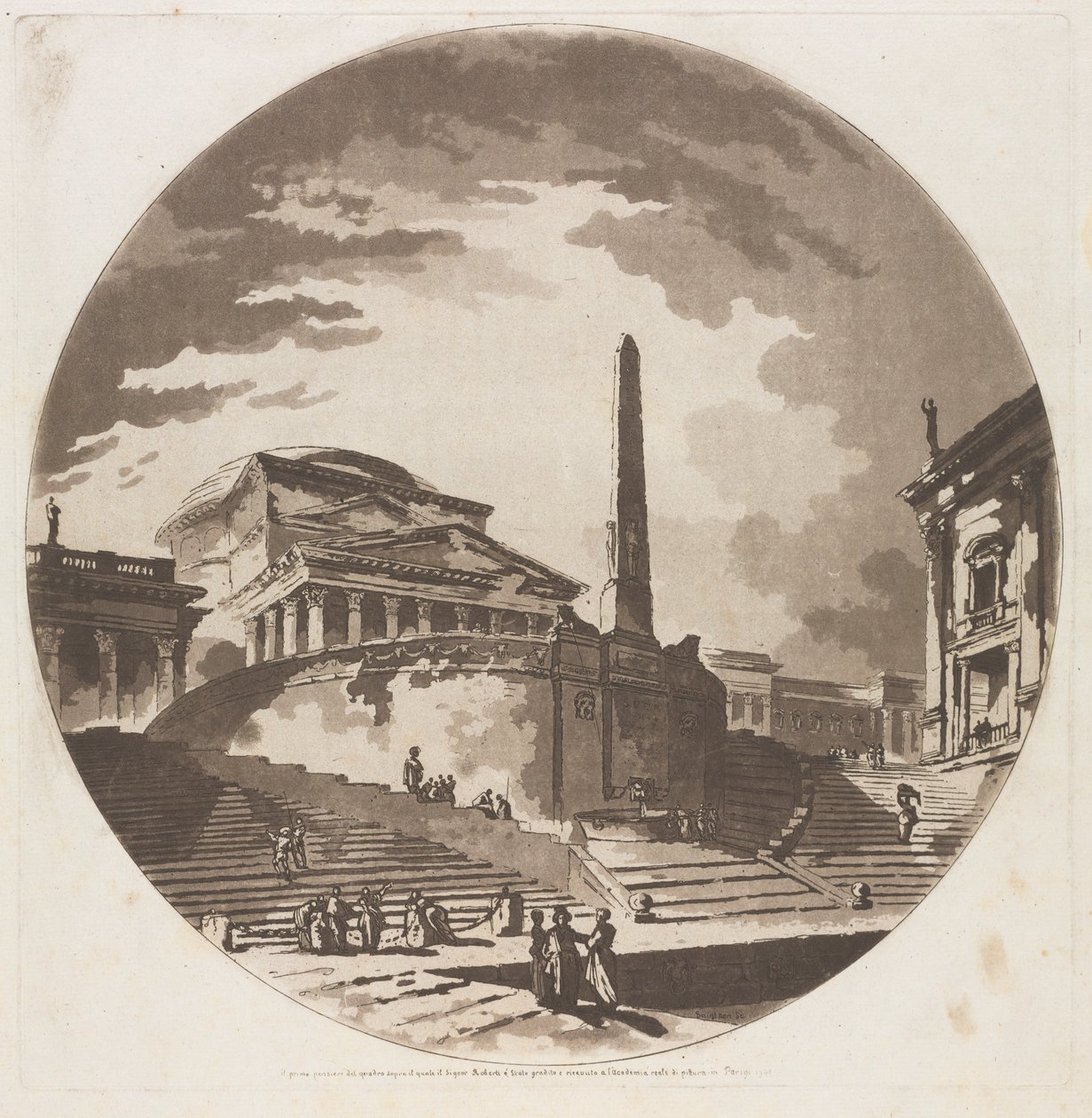Widok rotundy ze schodami na Tybrze, 1766. autorstwa Jean Claude Richard de Saint Non