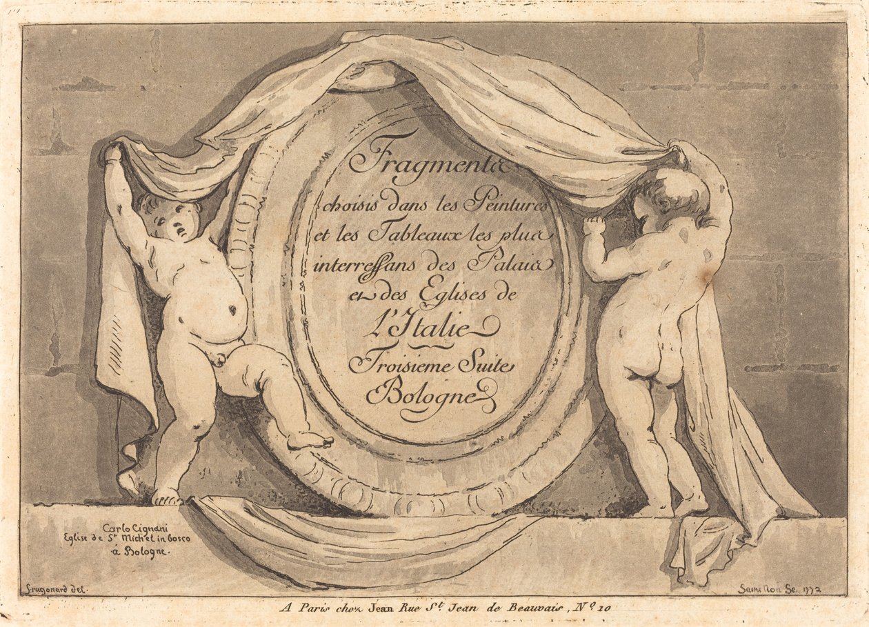 Strona tytułowa: Owalny wzór z kościoła San Michele de Bosco, Bolonia autorstwa Jean Claude Richard de Saint Non after Jean Honoré Fragonard after Carlo Cignani