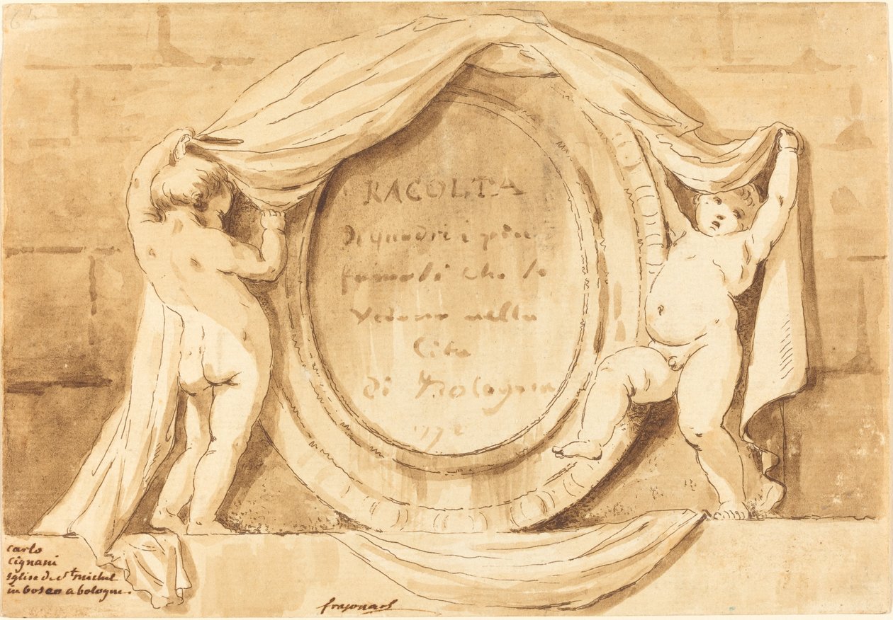 Strona tytułowa: Owalny wzór z kościoła San Michele de Bosco, Bolonia autorstwa Jean Claude Richard de Saint Non after Jean Honoré Fragonard after Carlo Cignani