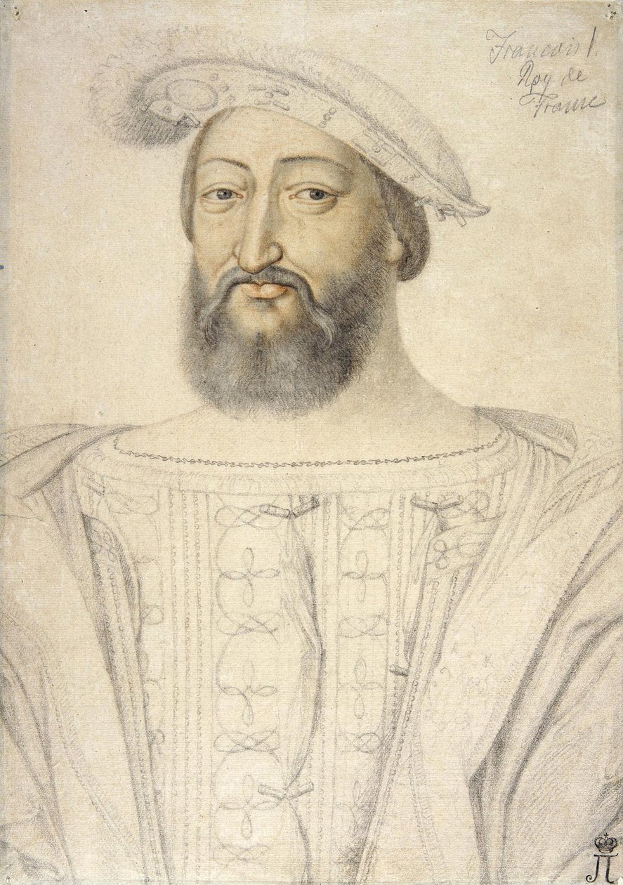 Portret Franciszka I (1494-1547), króla Francji par Clouet, Jean (ok. 1485-1541). Czarna kreda i sangwina na papierze, format 31,6x22,5, I poł. XVI w., Pustelnia Państwowa, Sankt Petersburg autorstwa Jean Clouet