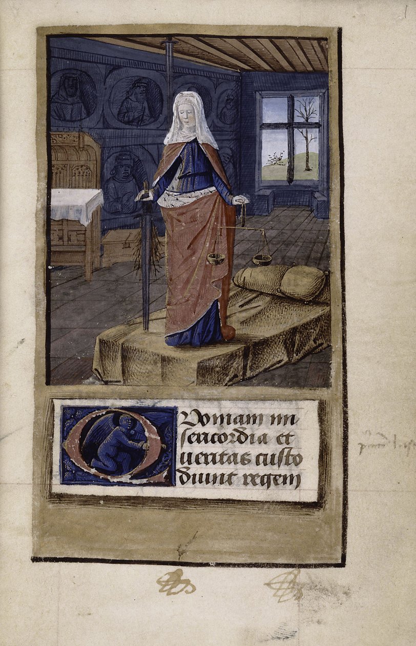 Alegoria Sprawiedliwości z John of Wales Breviloquium o cnotach starożytnych książąt i filozofów, 1475-1499 autorstwa Jean Colombe