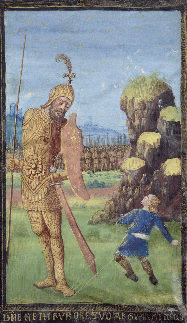 Dawid i Goliat, z Księgi Godzin, ok. 1470 r. autorstwa Jean Colombe