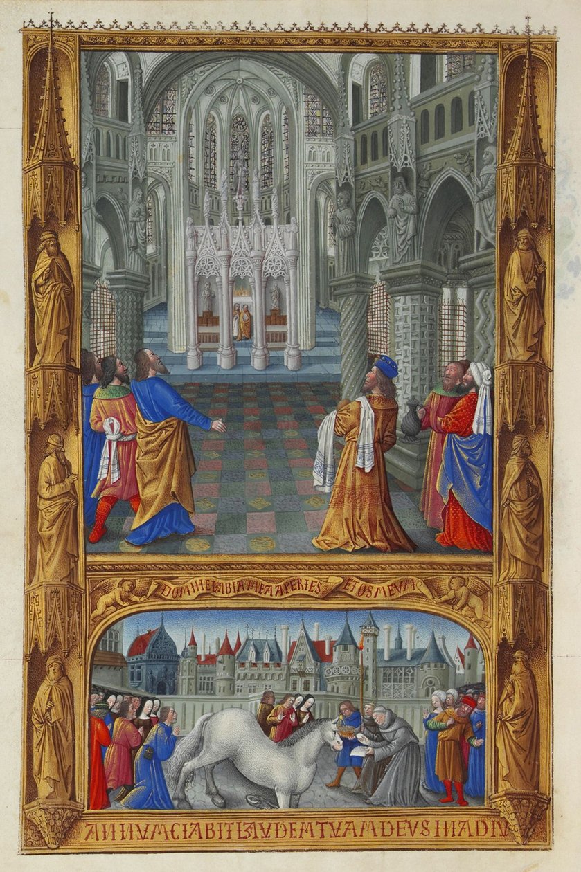 Les Très Riches Heures du Duc de Berry, Folio 129v - Najświętszy Sakrament autorstwa Jean Colombe