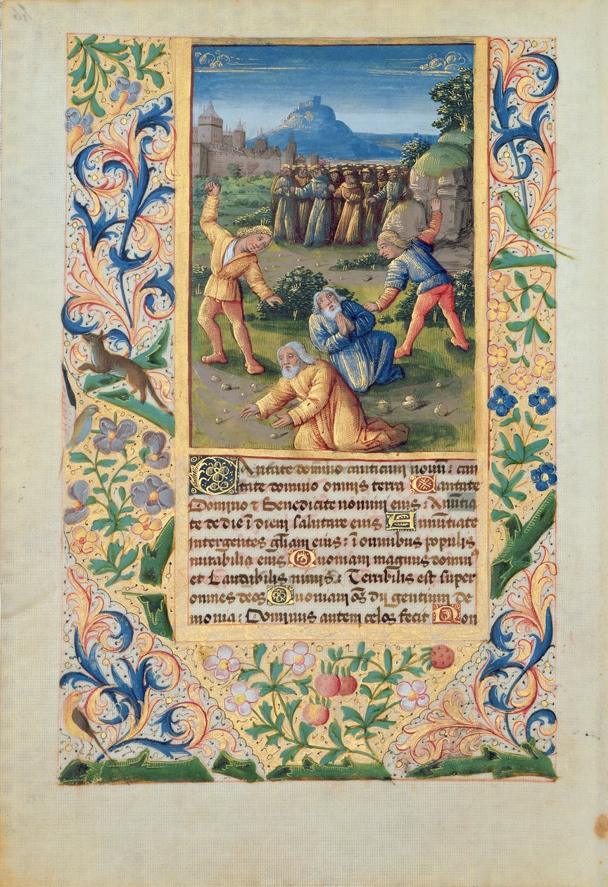Pani Lat. Q.v.I.126 Ukamienowanie św. Szczepana z „Godzin Ludwika Orleańskiego”, 1469 autorstwa Jean Colombe