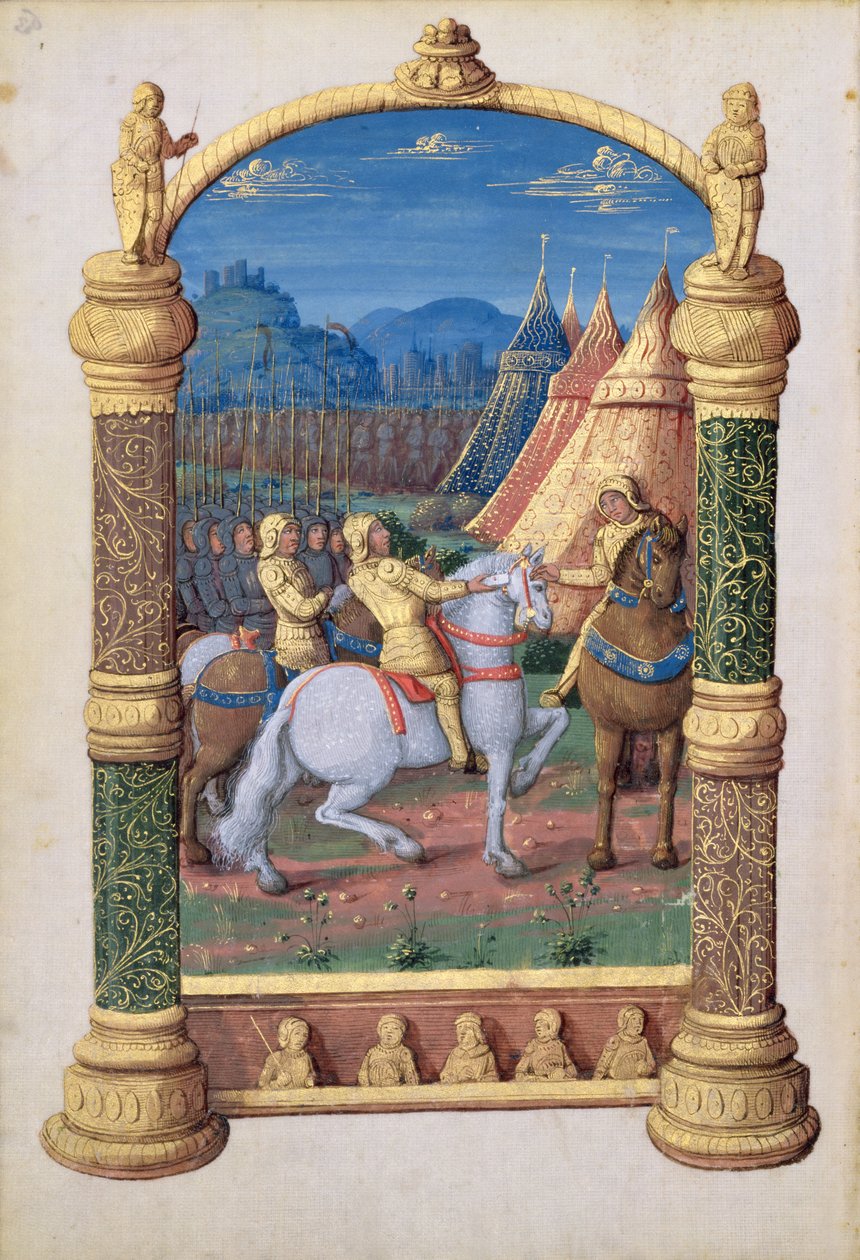 Pani Lat. Q.v.I.126 f.63v Dawid i Absalom w stanie wojny o Koronę, z „Księgi godzin Ludwika Orleańskiego”, 1469 autorstwa Jean Colombe
