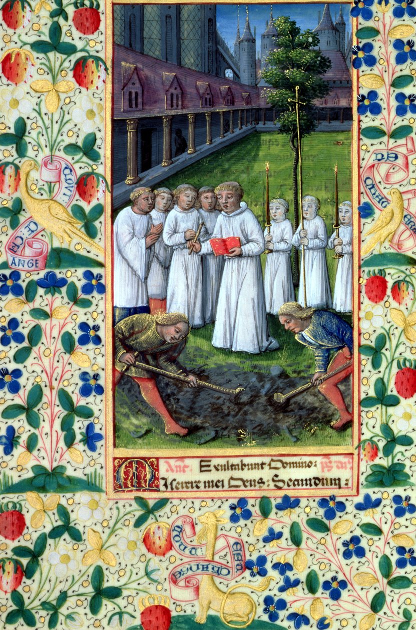 Ms Lat. Q.v.I.126 f.80v Pochówek, z "Księgi godzin Ludwika Orleańskiego", 1469 r. autorstwa Jean Colombe