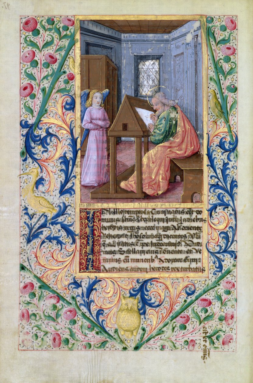 Pani Lat. Q.v.I.126 f.97v Św. Mateusz, z Księgi Godzin Ludwika dOrleans, 1469 autorstwa Jean Colombe