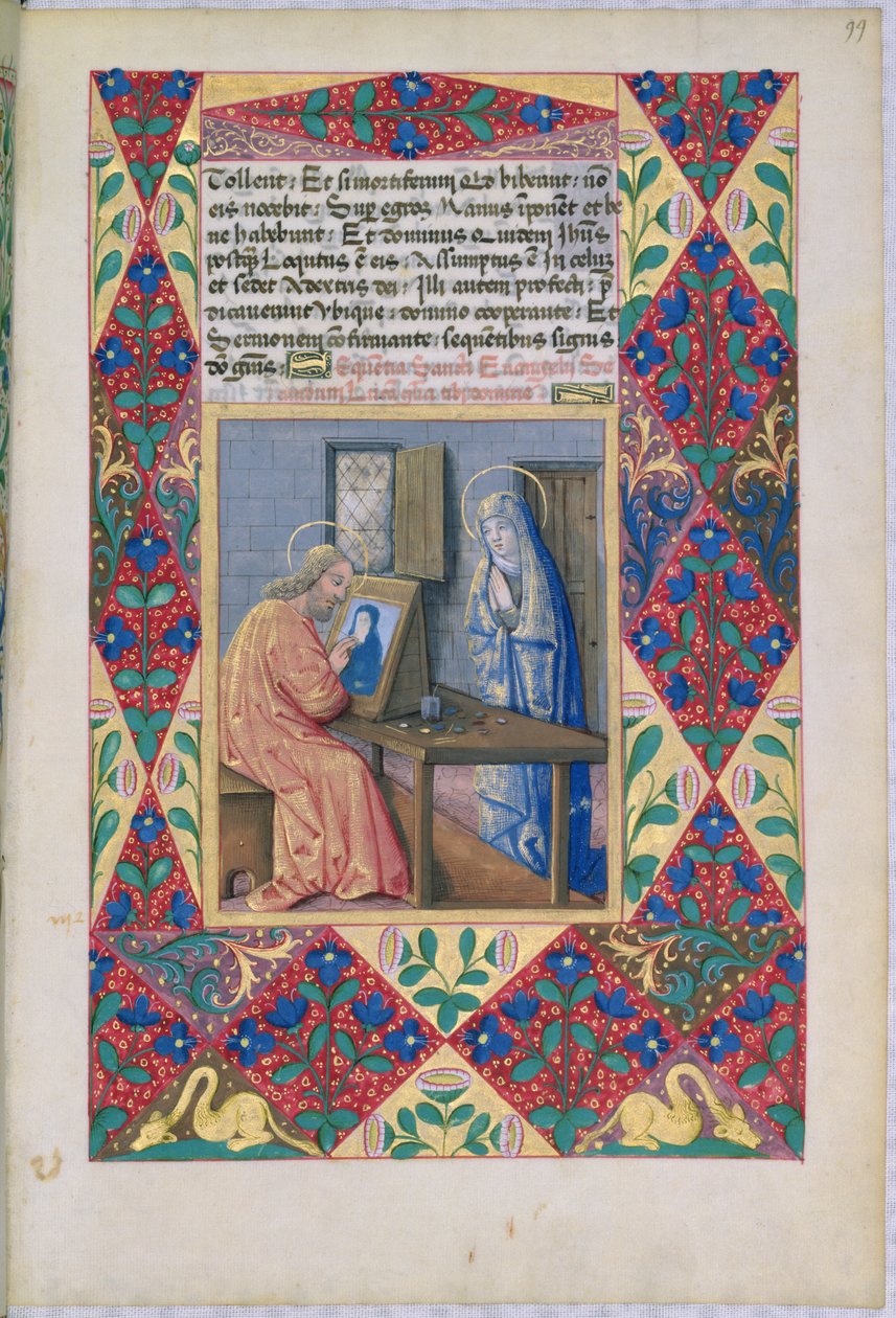 Pani Lat. Q.v.I.126 f.99 Św. Łukasz malujący Matkę Boską, z Księgi Godzin Ludwika dOrleans, 1469 autorstwa Jean Colombe
