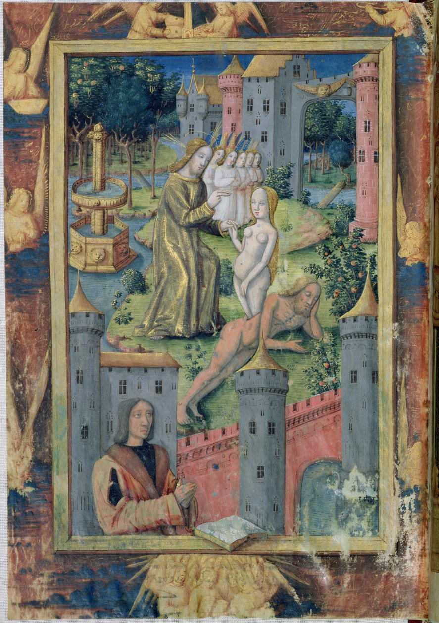 Pani Lat. Q.v.I.126 fol.11 Stworzenie Ewy z Księgi Godzin Ludwika Orleańskiego, 1490 autorstwa Jean Colombe