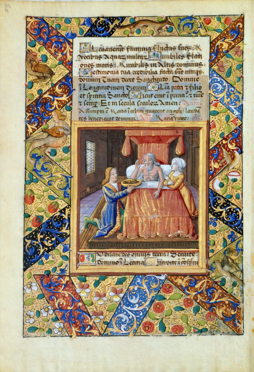 Pani Lat. Q.v.I.126 fol.19v Izaak błogosławi Jakuba, z „Księgi godzin Ludwika Orleańskiego”, 1490 autorstwa Jean Colombe