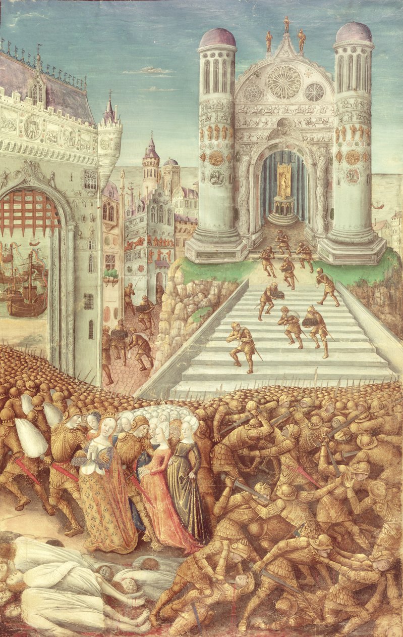 Nouv Acqu Fr 24920 fol.12 Porwanie Heleny, z „Historii zniszczenia Troi”, ok. 1500 autorstwa Jean Colombe