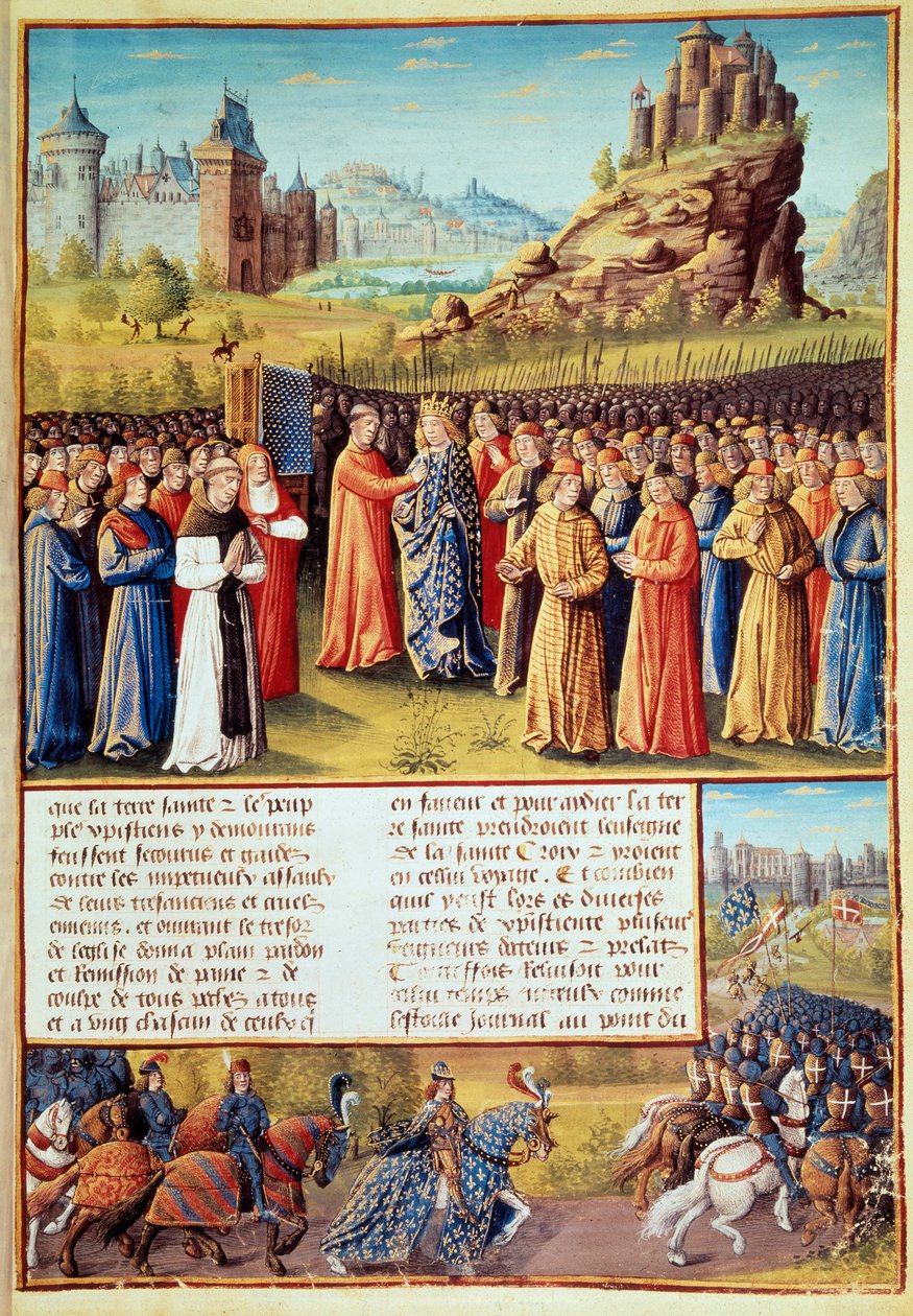Druga Krucjata (1147-1149): Król Ludwik VII powiedział, że Młody (1120-1180) bierze krzyż w Vezelay w obecności św. Bernarda de Clairvaux (San Bernardo di Chiaravalle) (1090-1153) i wigilię Wersalu 31 /03/1146. Wielu baronów również zabrało autorstwa Jean Colombe