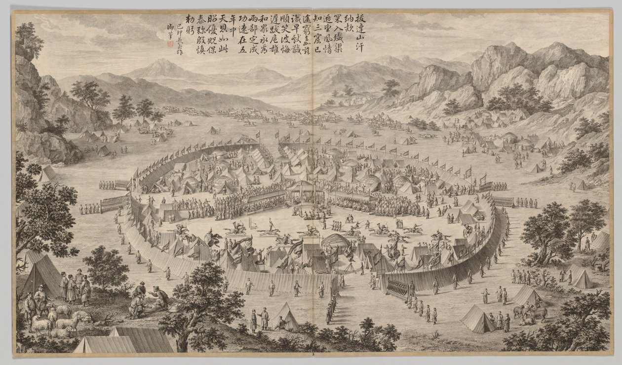 Khan z Bada Shan składa hołd: ze scen bitewnych stłumienia buntów, ok. 1930. 1765-177 autorstwa Jean Damascene Sallusti
