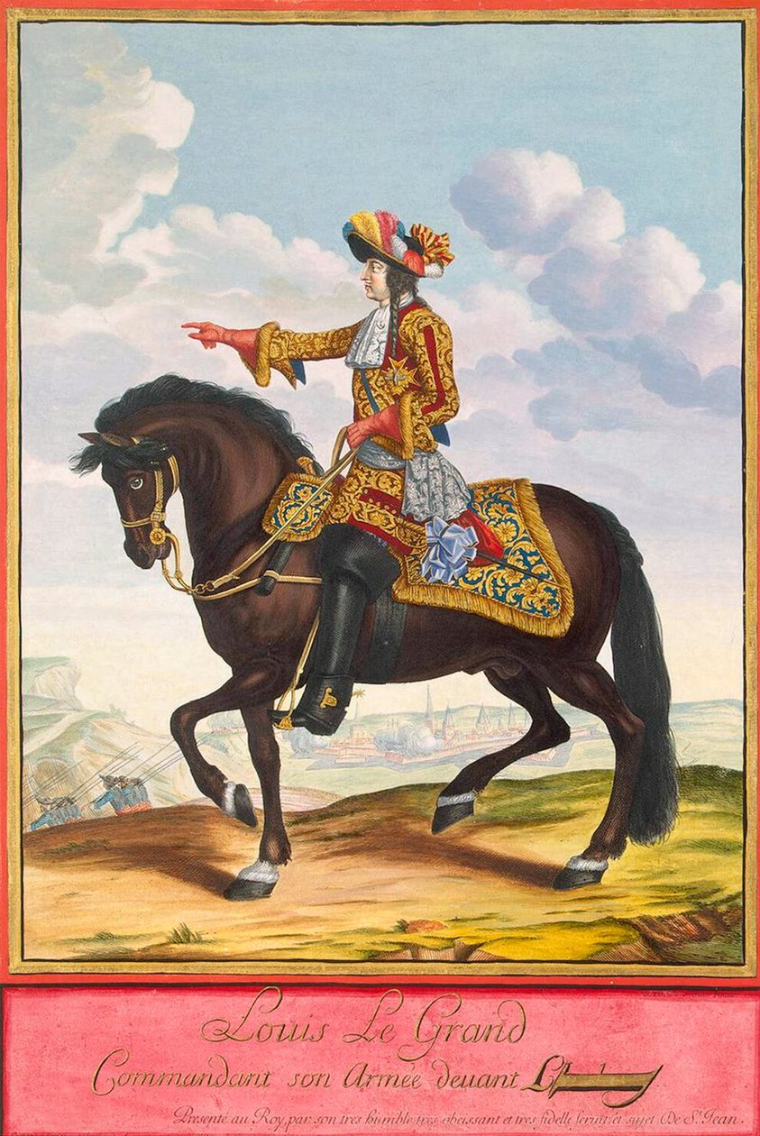 Portret Ludwika XIV na koniu w bitwie pod Cambrai, druga połowa XVII wieku. autorstwa Jean Dieu de Saint Jean