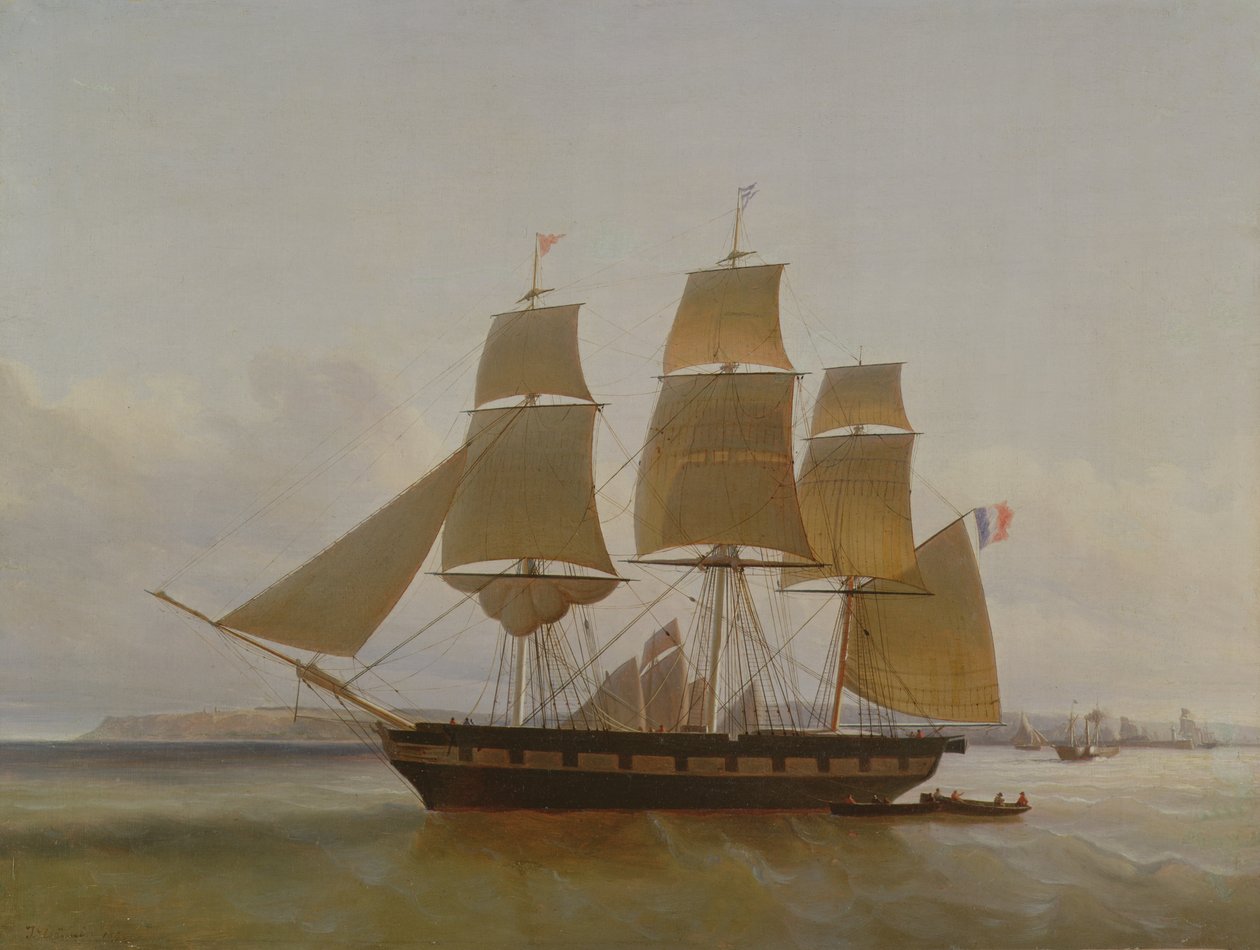 Trzymasztowa łódź w porcie Le Havre, 1846 r. autorstwa Jean Dominique Drouin