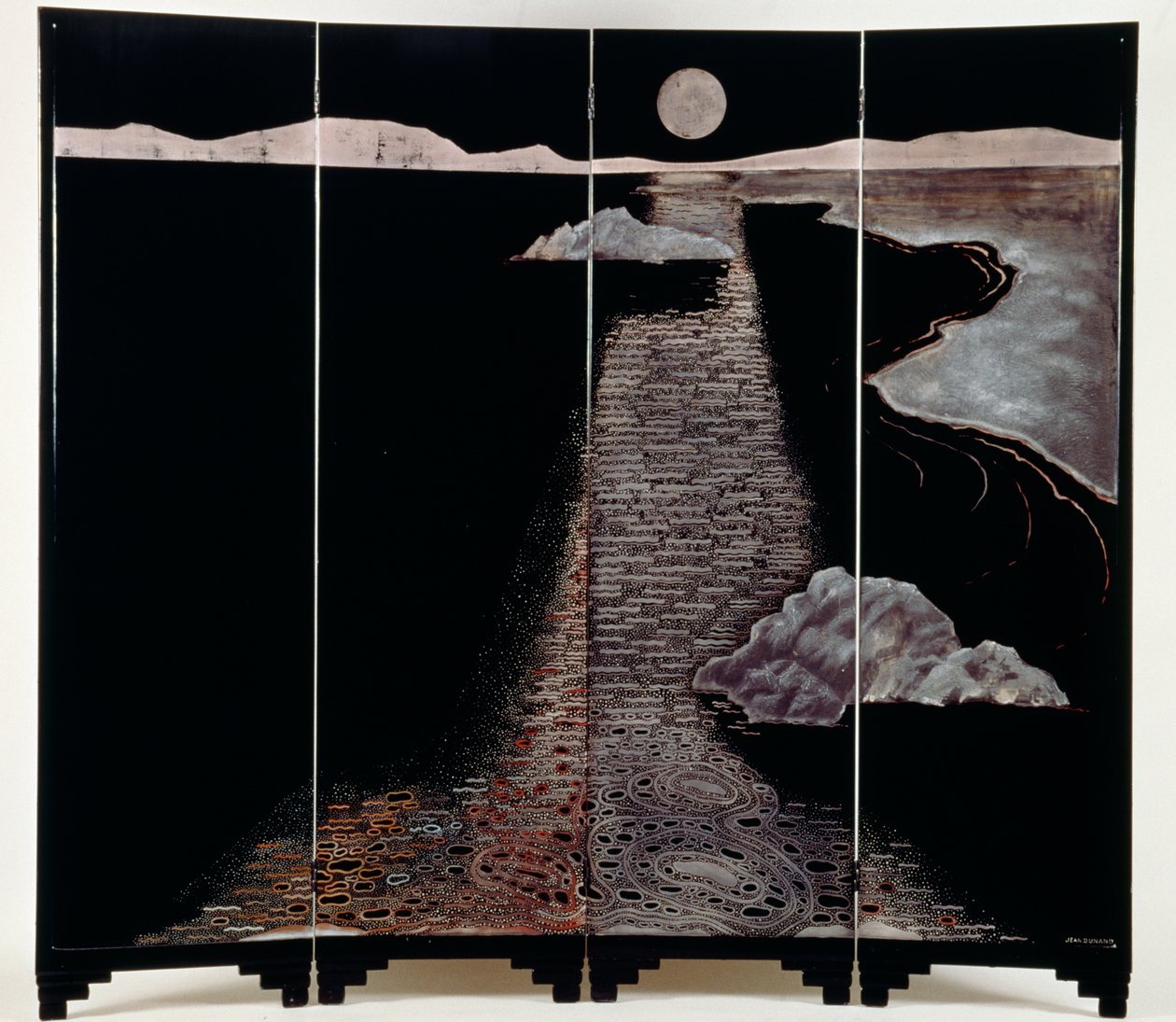 Światło księżyca (Claire De Lune), ekran z czterema panelami, 20. (lakierowane srebro) autorstwa Jean Dunand