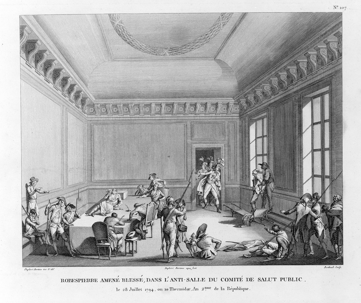Robespierre przywiózł rannych, w anty-pokoju Komitetu Bezpieczeństwa Publicznego w dniu 28 lipca 1794, inż. Pierre Gabriel Berthault (1748-1819) autorstwa Jean Duplessi Bertaux