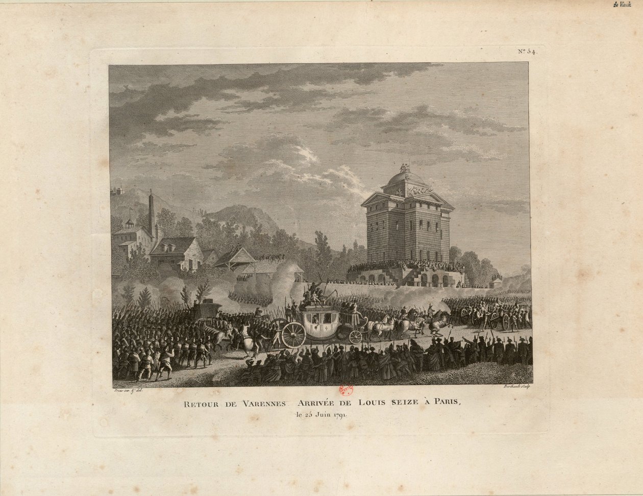 Powrót z Varennes, przyjazd Louisa Capeta do Paryża, 1802. autorstwa Jean Duplessis Bertaux