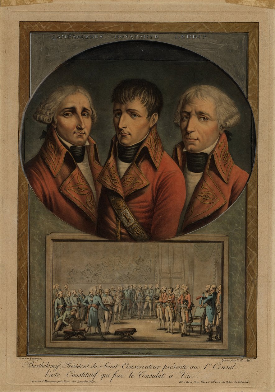 Trzej konsulowie francuscy: Jean-Jacques Régis de Cambacérès, Napoleon Bonaparte i Charles-François autorstwa Jean Duplessis Bertaux
