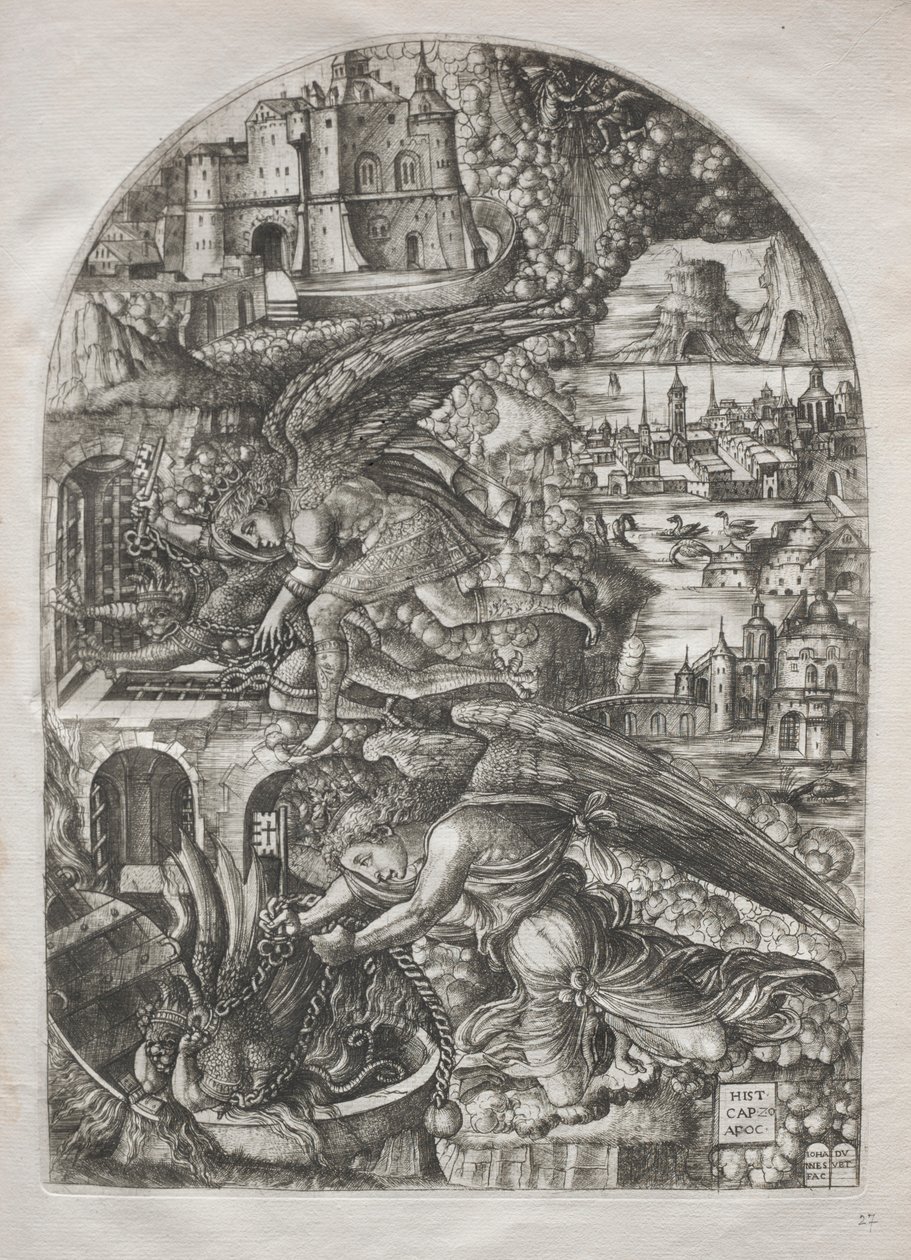 Apokalipsa: Szatan związany na tysiąc lat, 1546-1555. autorstwa Jean Duvet