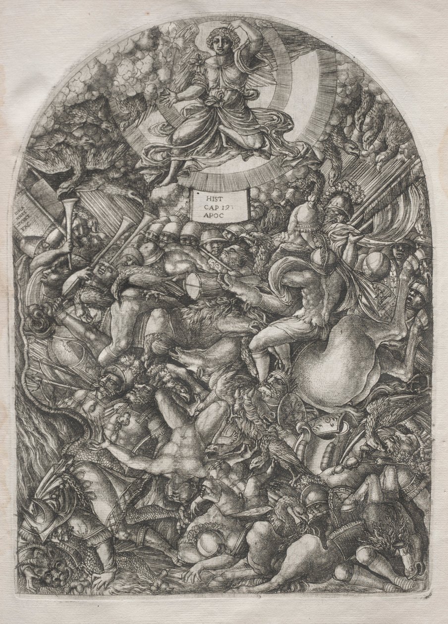 Apokalipsa: Anioł w słońcu wzywa drapieżne ptaki, 1546-1556. autorstwa Jean Duvet