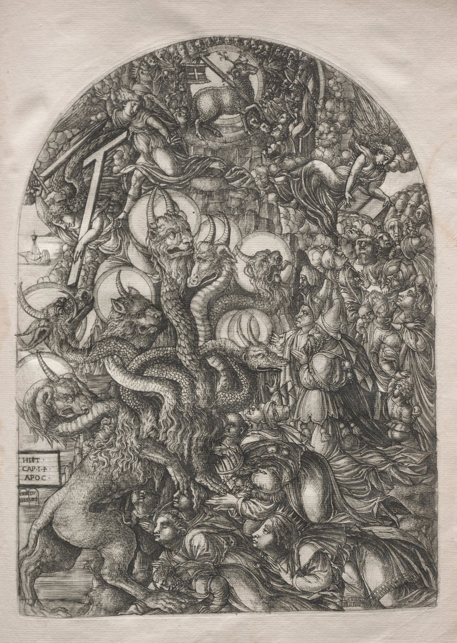 Apokalipsa: Bestia z siedmioma głowami i dziesięcioma rogami, 1546-1556. autorstwa Jean Duvet