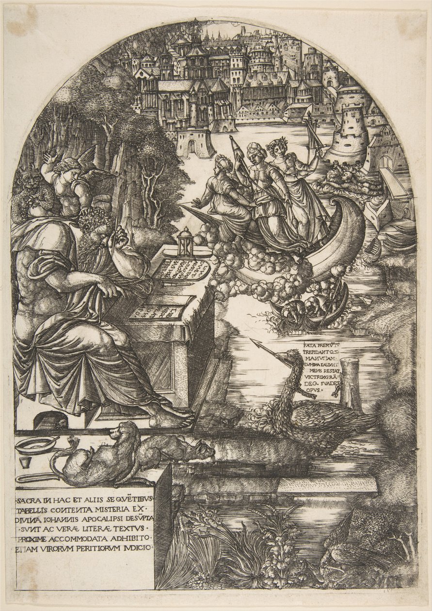 Artysta Jean Duvet w przebraniu św. Jana Ewangelisty, siedzący przy biurku, ok. godz. 1546-55. autorstwa Jean Duvet