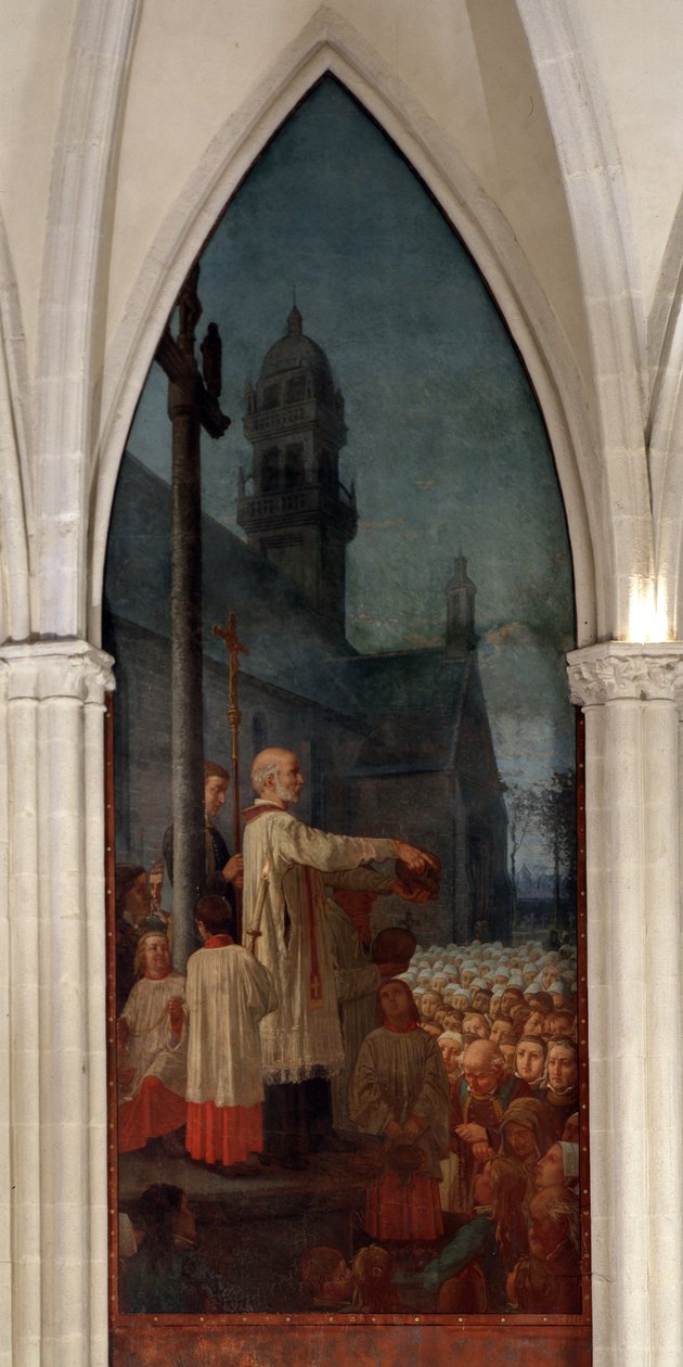 Głoszenie przez Michela le Nobletz (1577-1652) przed kościołem w Bretanii - Fresco, Katedra św Corentin (Saint-Corentin), Quimper autorstwa Jean Edouard Dargent