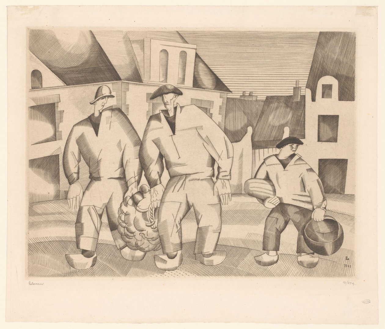 Trzech marynarzy na ulicy Les trois marins autorstwa Jean Emile Laboureur (signed by artist)