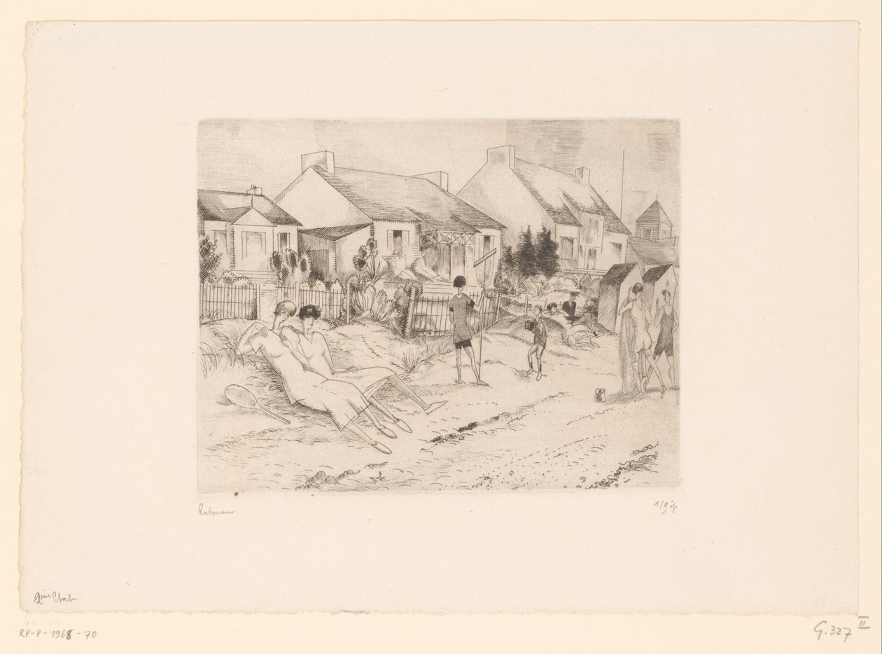 Tenisiści odpoczywają na plaży La petite plage (tytuł na obiekcie) autorstwa Jean Emile Laboureur (signed by artist)