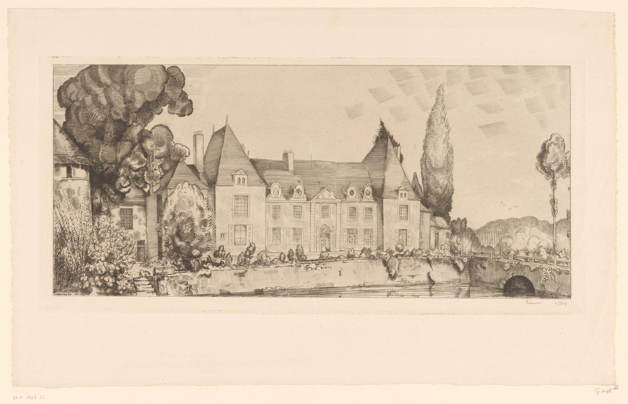 Widok na zamek na wodzie Vue du château de Villaines autorstwa Jean Emile Laboureur (signed by artist)